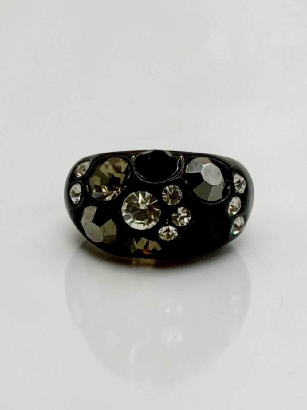 Lia Sophia Faceted Multi-Stone Black Enamel Crystal Statement Ring Size 7